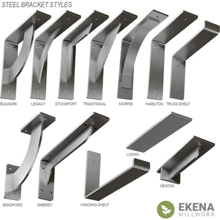 Ekena Millwork Steel Hanging Shelf Bracket, Powder Coated Black 2"W x 8"D x 6"H BKTM02X08X06HSPBL